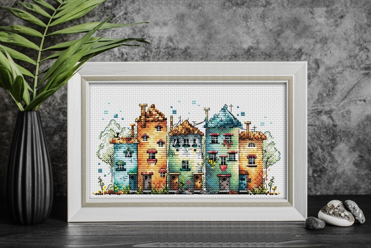 Watercolor Houses Cross Stitch Pattern фото 5