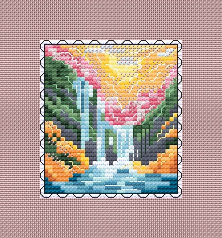 Waterfall Postage Stamp Cross Stitch Pattern фото 4