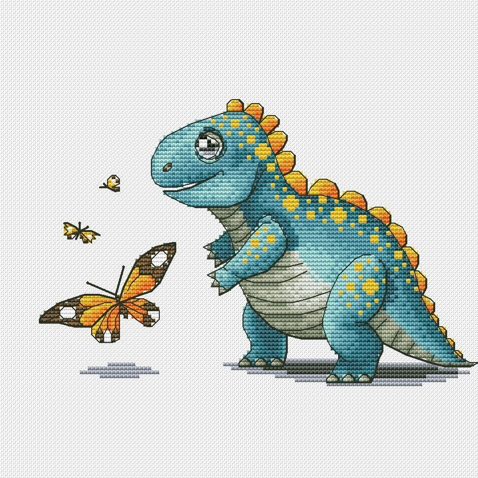 Dino with Butterfly Cross Stitch Pattern фото 1