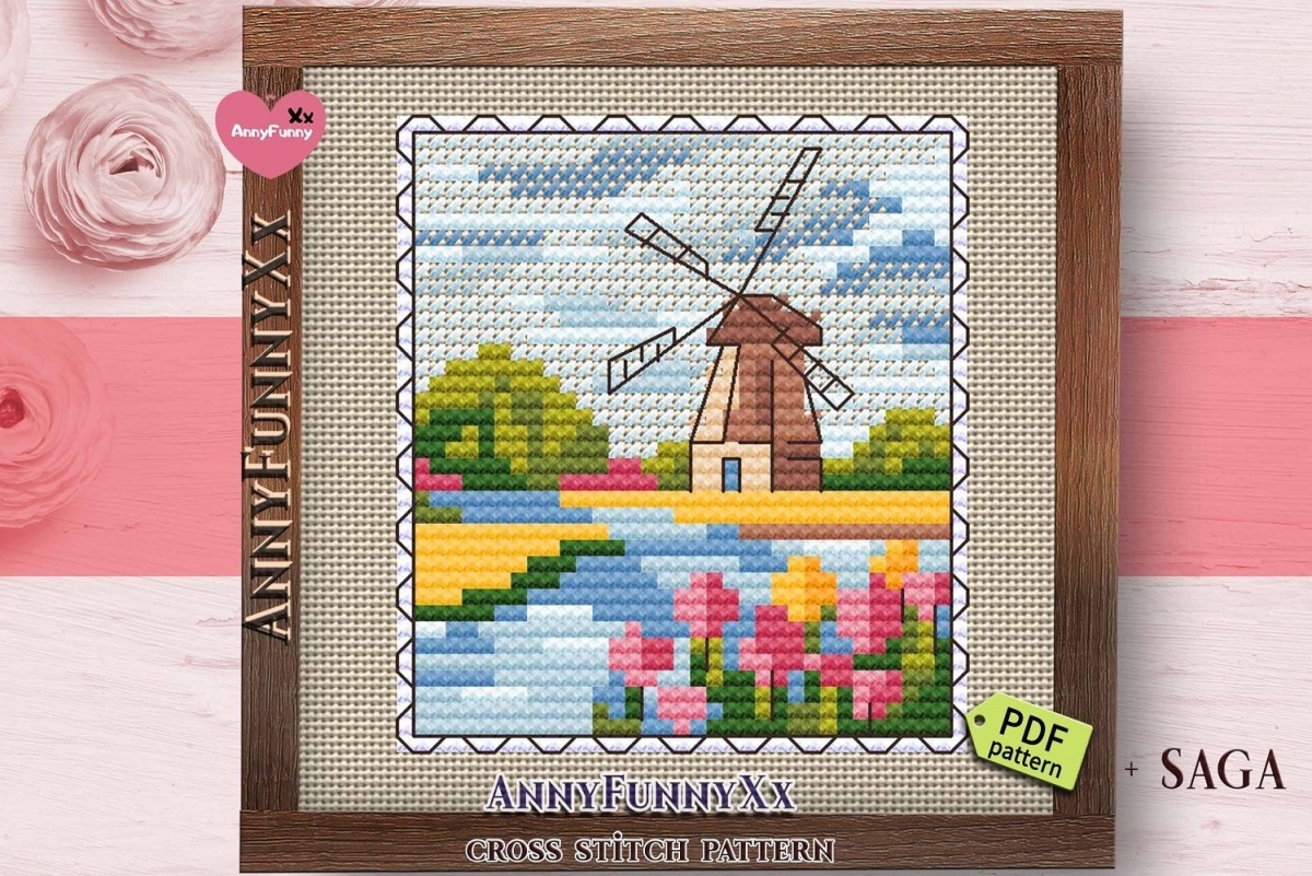 Mill Postage Stamp. Mini Stamp Series Cross Stitch Pattern фото 10