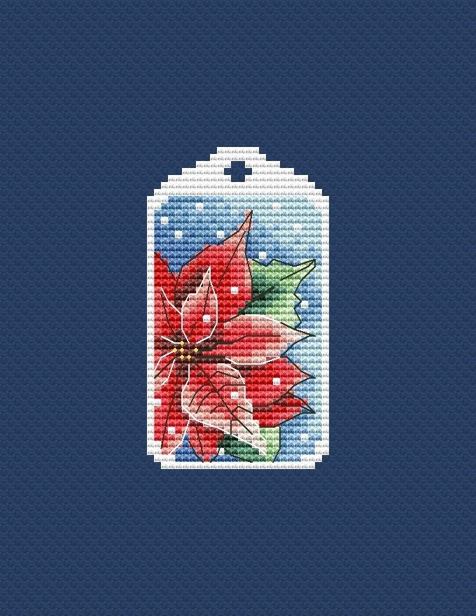Christmas Keychain 2. Poinsettia Cross Stitch Pattern фото 1