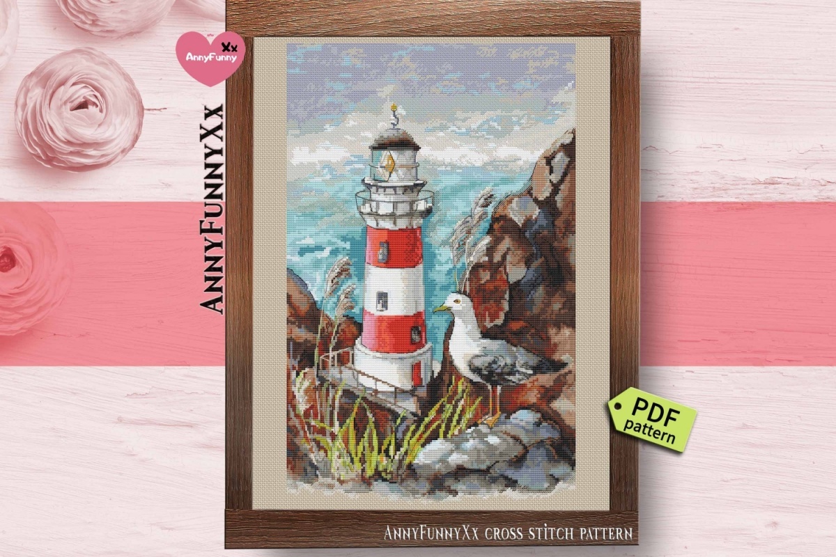 Lighthouse and Seagull Cross Stitch Pattern фото 3