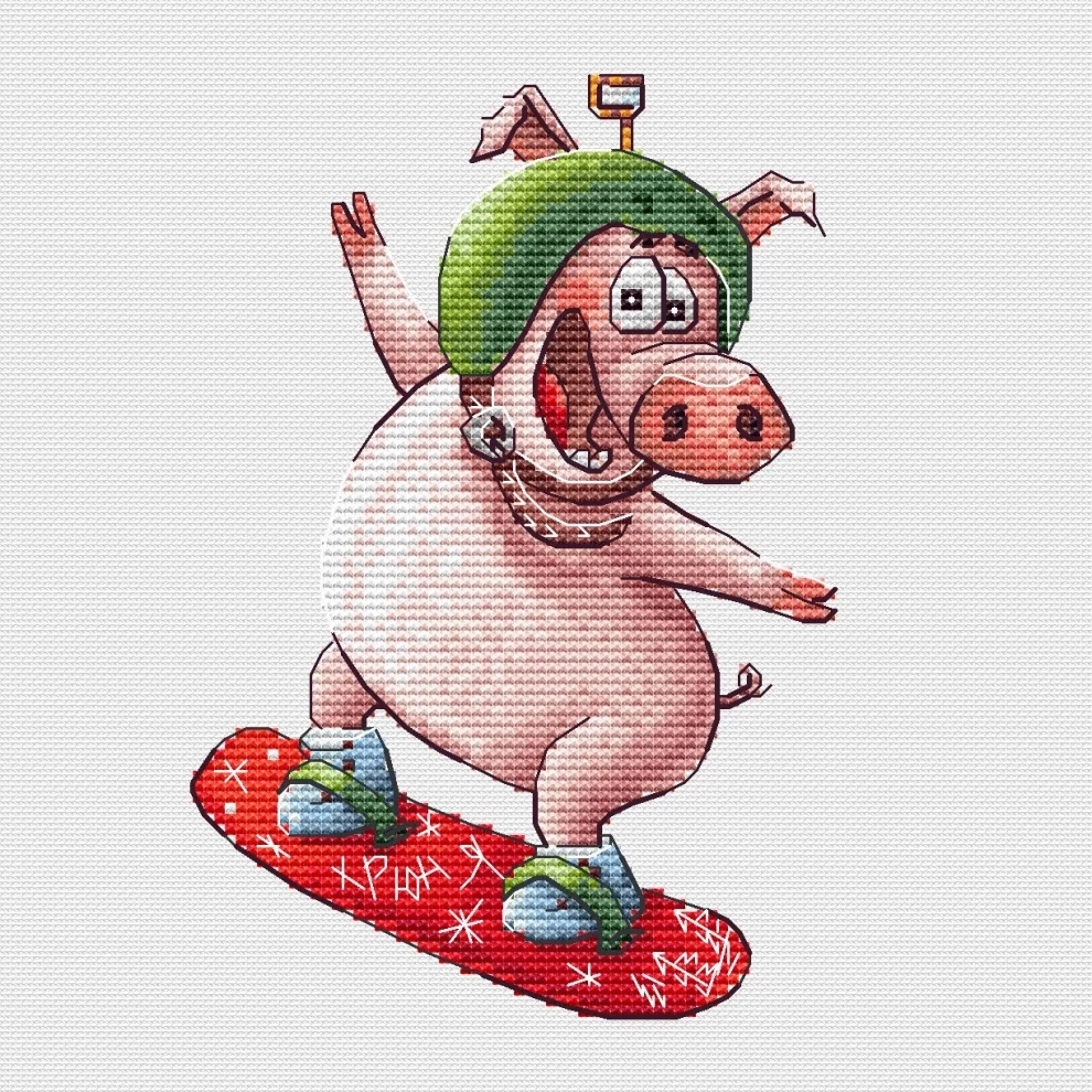 Pig Snowboarder Cross Stitch Pattern фото 1