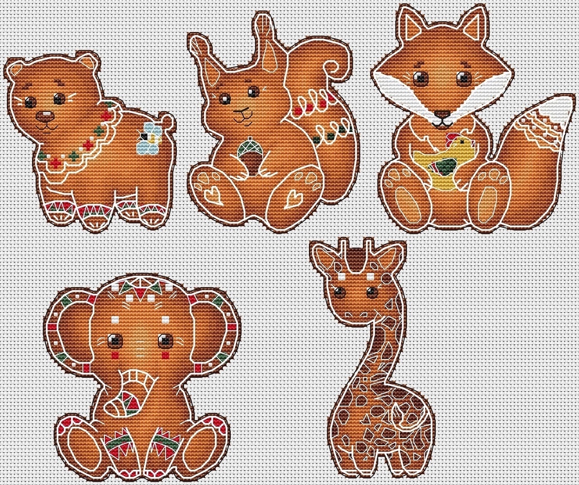 Gingerbread Animals Cross Stitch Pattern фото 1