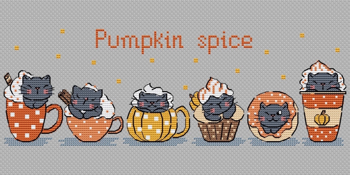 Pumpkin Spice Cats Cross Stitch Pattern фото 2