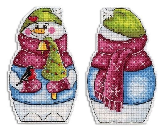 Snowman with Christmas Tree Cross Stitch Kit фото 1