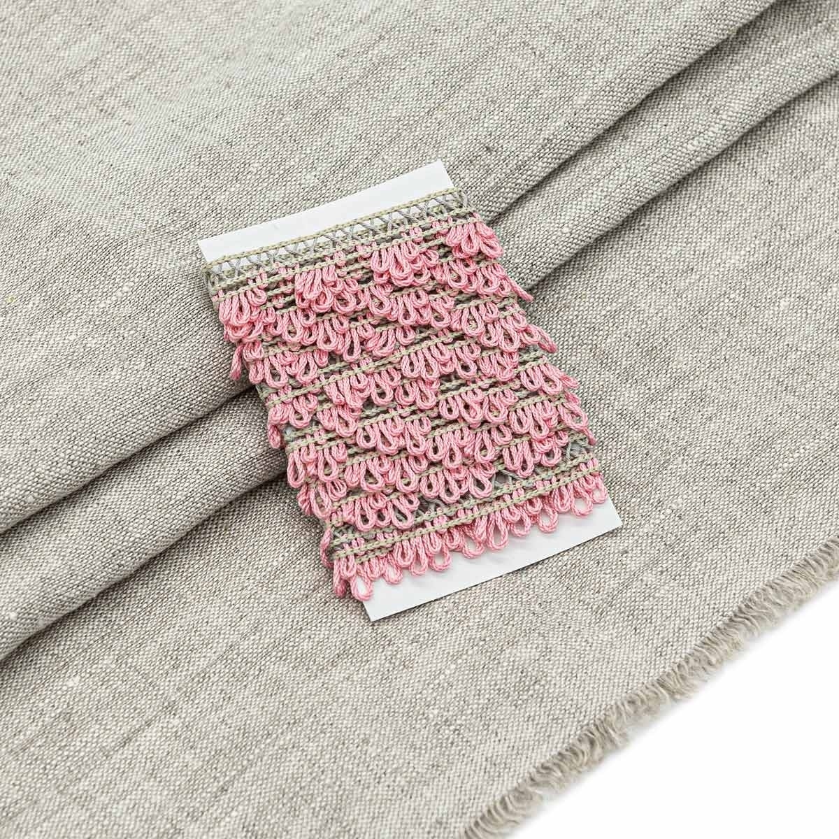 Grey&Pink Linen with Braid Patchwork Fabric фото 1