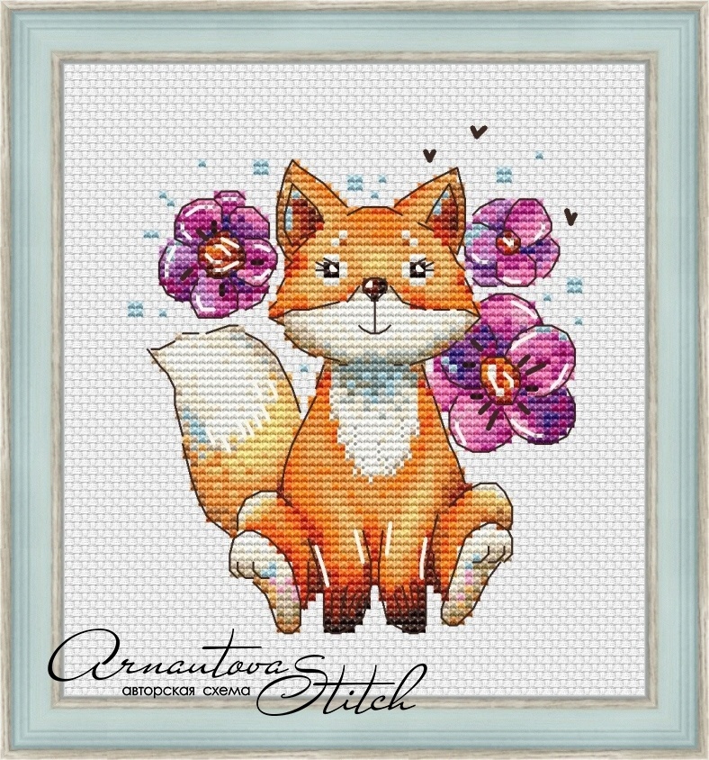 Fox Cub with Flowers Cross Stitch Pattern фото 2