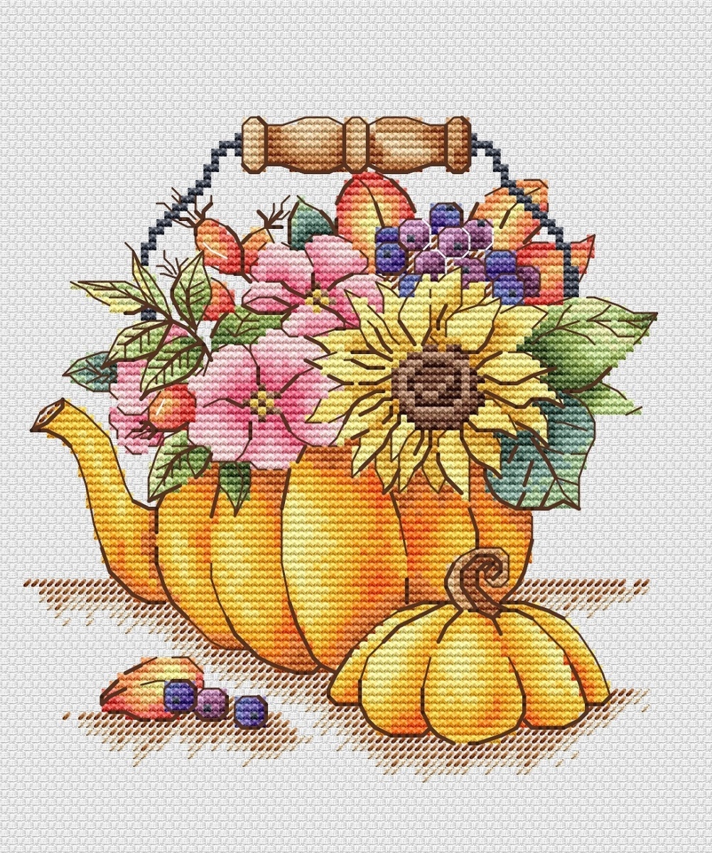 Pumpkin Teapot Cross Stitch Pattern фото 1