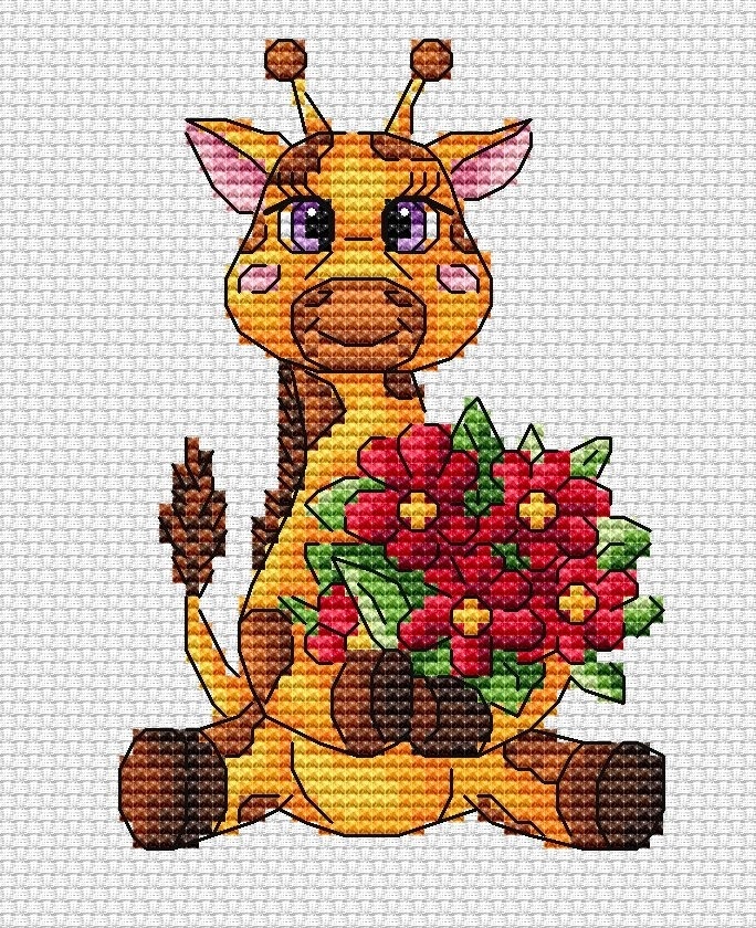 Giraffe with a Bouquet Cross Stitch Pattern фото 1