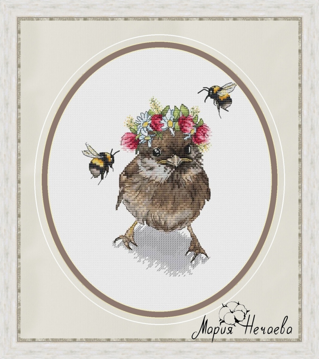Sparrow and Clover Cross Stitch Pattern фото 1
