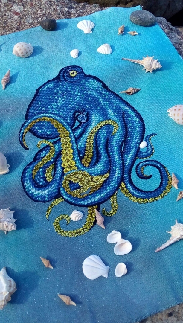 Blue Octopus Cross Stitch Pattern фото 3