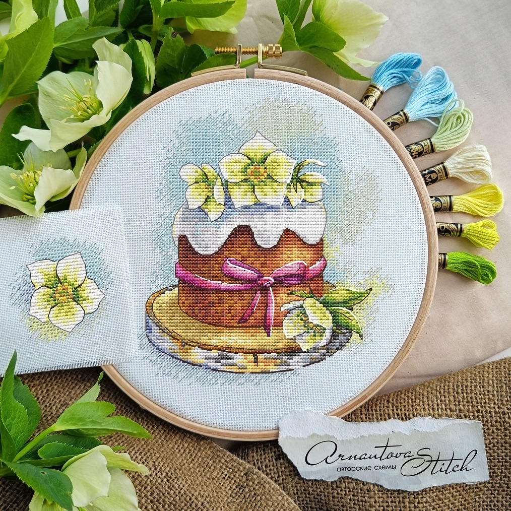 Easter Cake and Hellebore Cross Stitch Pattern фото 1