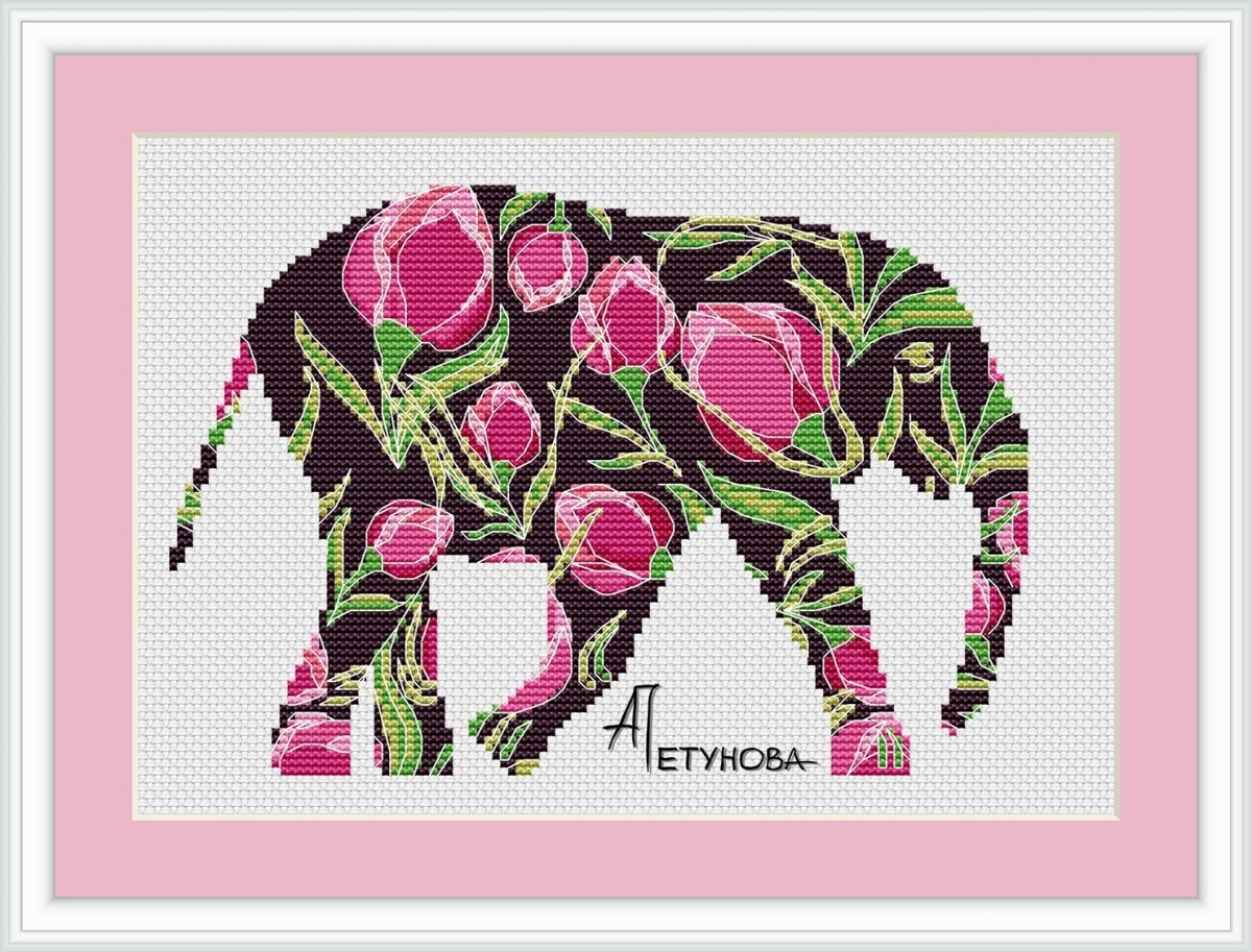 Tulip Elephant Cross Stitch Pattern фото 1