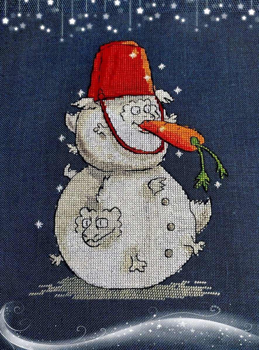 Snowman with Red Bucket Cross Stitch Pattern фото 3