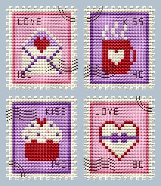 Valentines Day Postage Stamps Cross Stitch Pattern фото 1