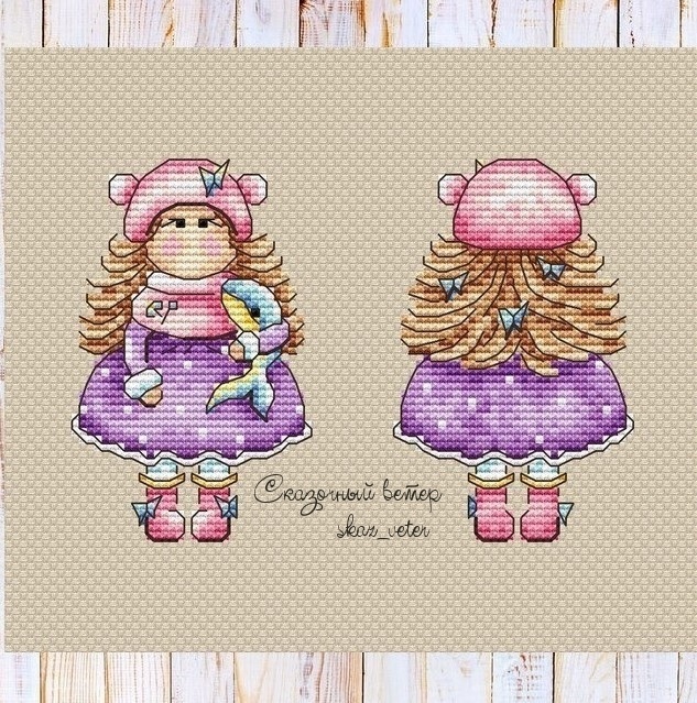 Girl with a Whale Cross Stitch Pattern фото 1