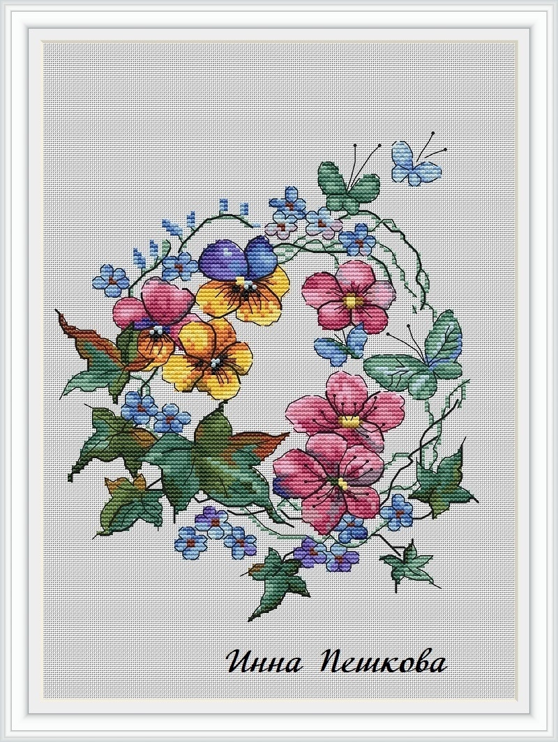 Pansy Flowers Cross Stitch Pattern фото 1