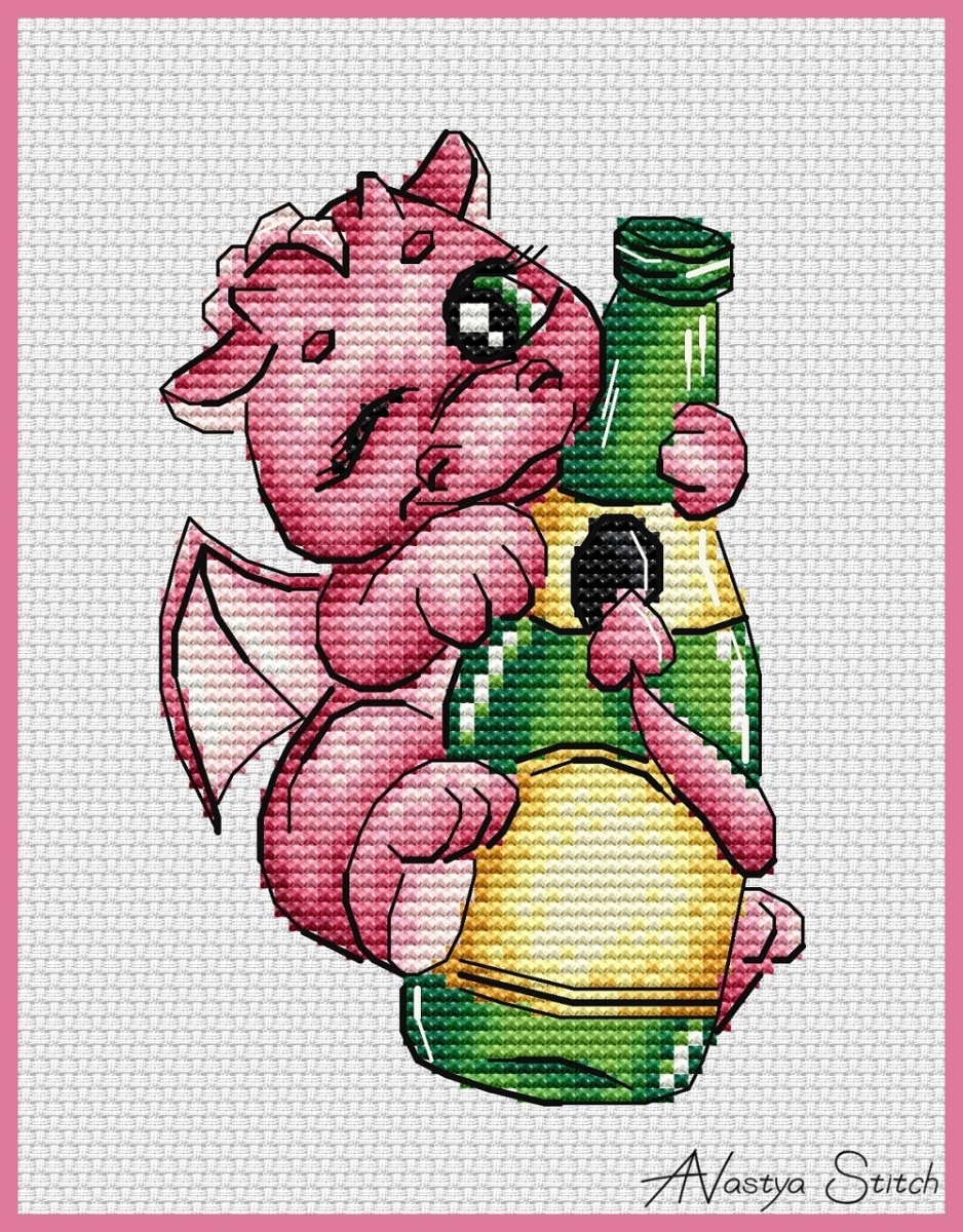 Pink Dragon Cross Stitch Pattern фото 1