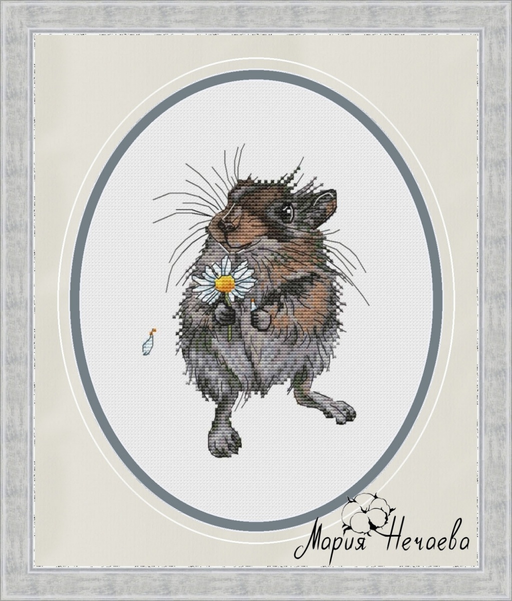 Hamster with Chamomile Cross Stitch Pattern фото 1