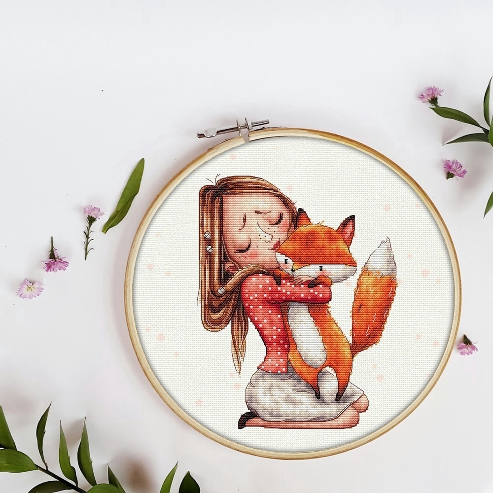 Girl with a Fox Cross Stitch Pattern фото 1