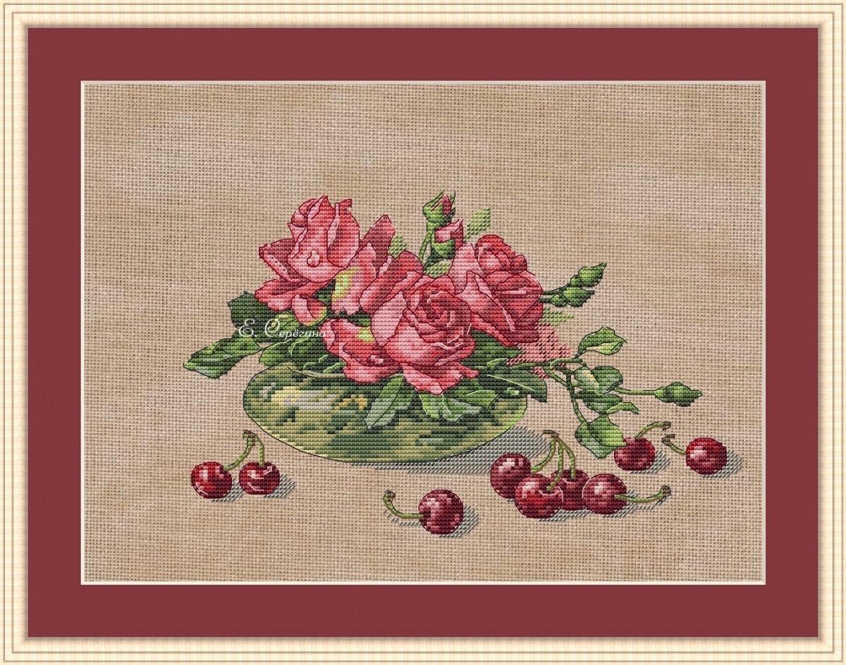 Roses and Cherries Cross Stitch Pattern фото 3