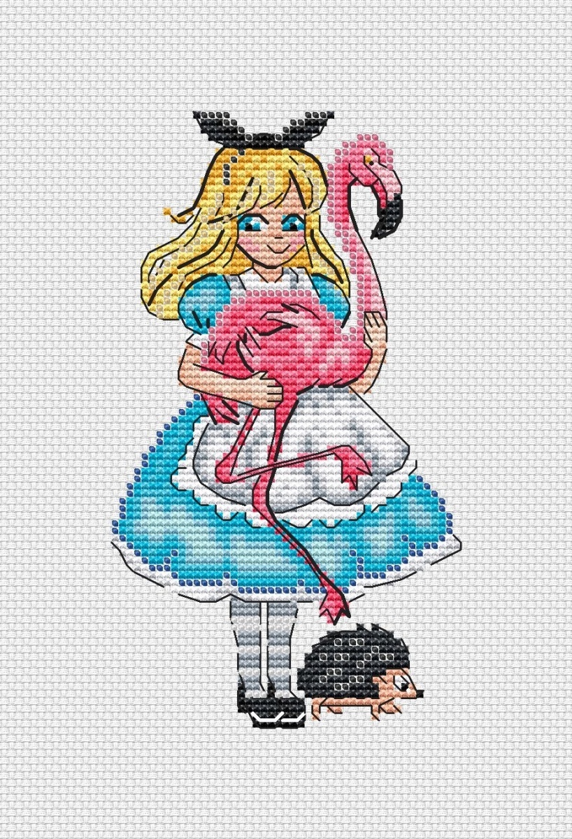 Alice with Flamingo Cross Stitch Pattern фото 1