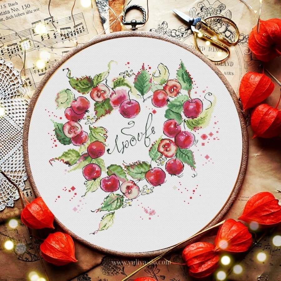 Love. Wreath with Apples Cross Stitch Pattern фото 3