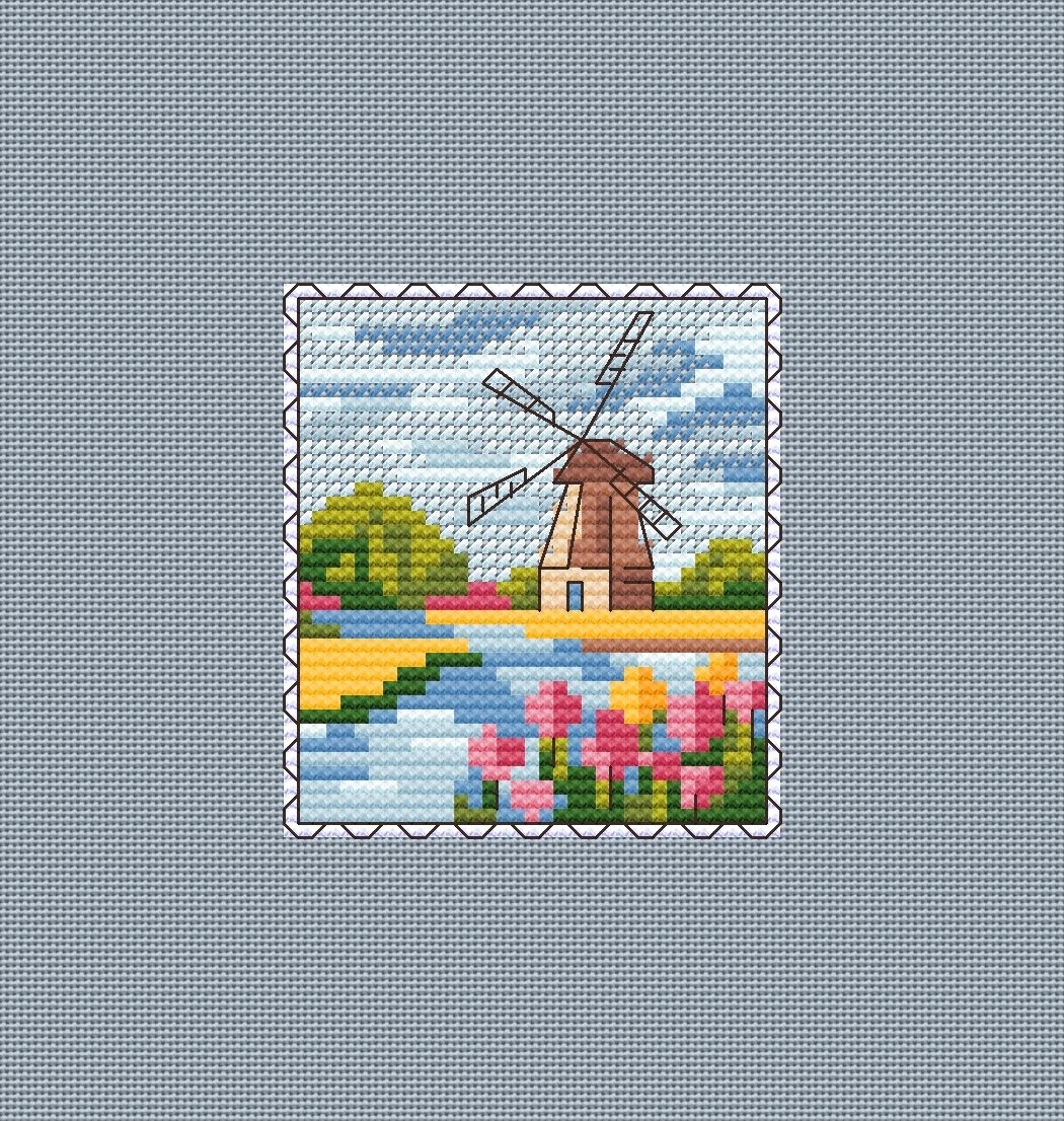 Mill Postage Stamp. Mini Stamp Series Cross Stitch Pattern фото 4