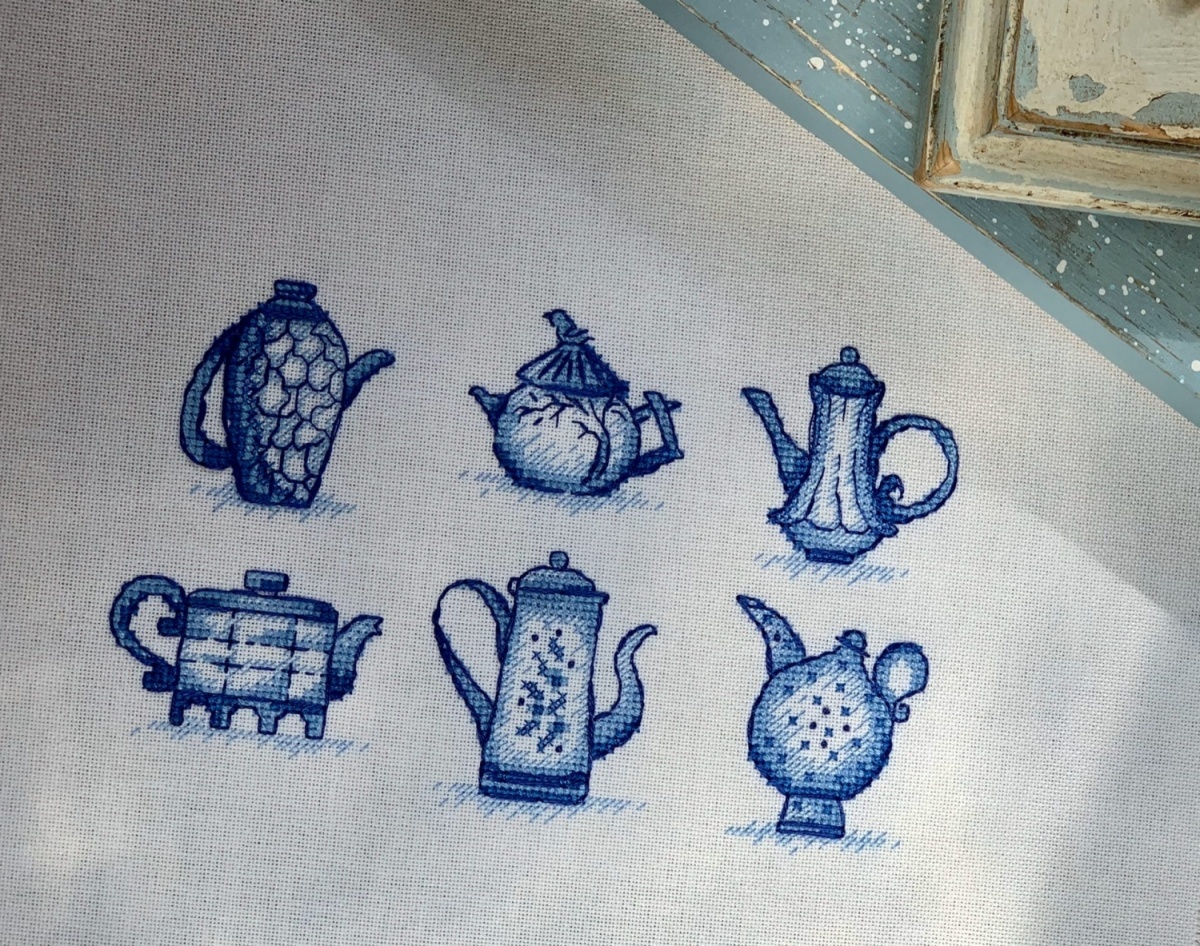 Blue Teapots Cross Stitch Pattern фото 5