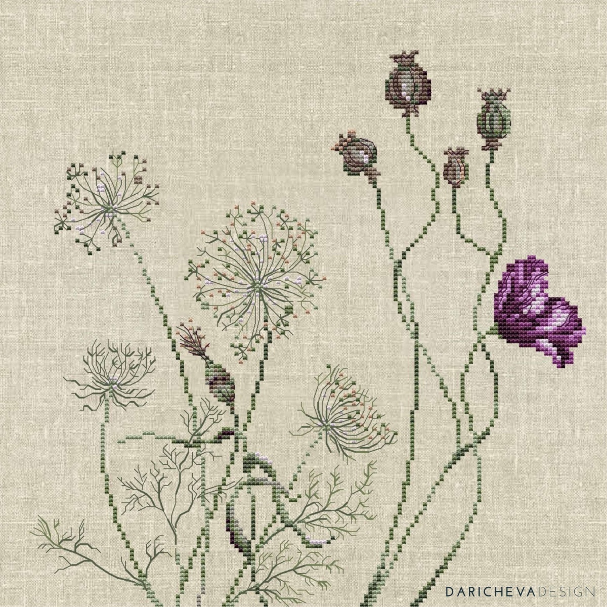 Poppies & Wild Grass Cross Stitch Pattern фото 1