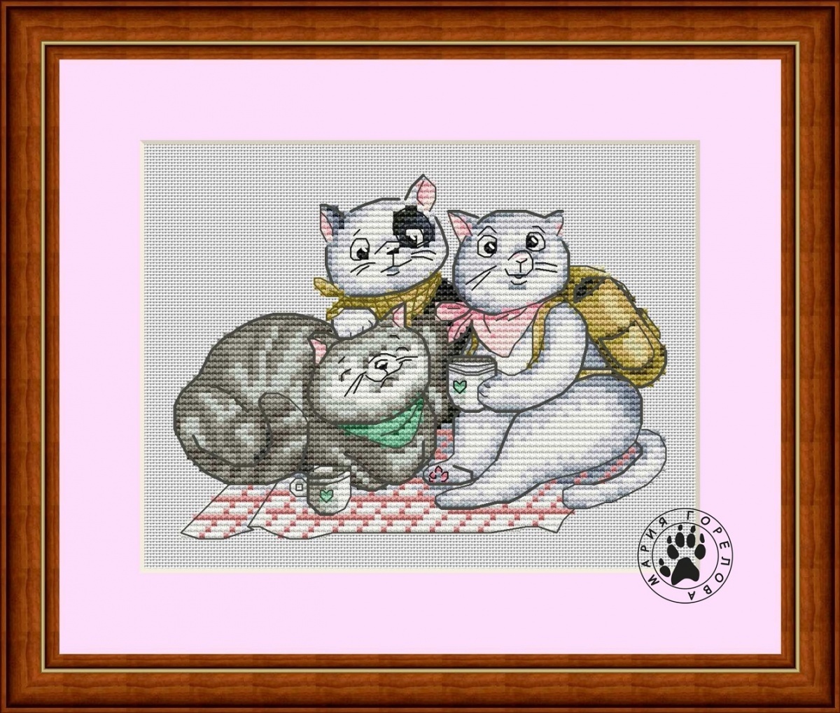 Three Cats on a Blanket Cross Stitch Pattern фото 1