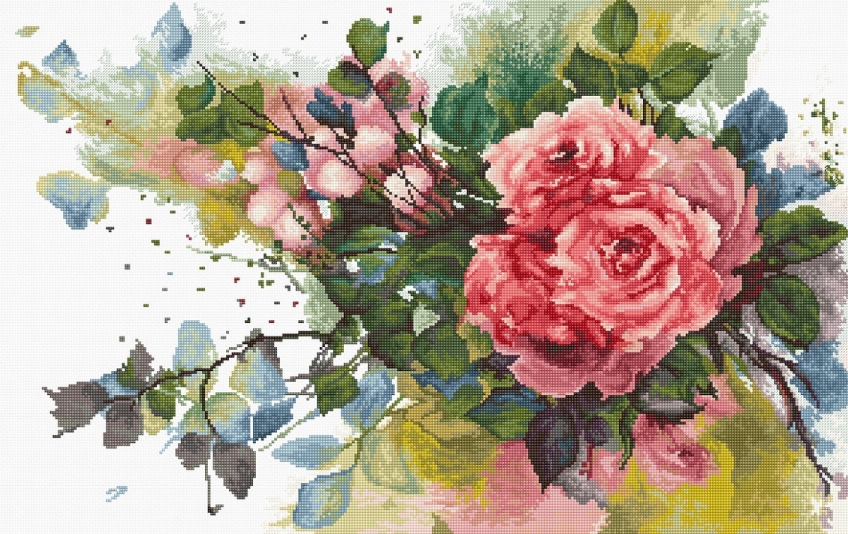 Watercolor Red Roses Cross Stitch Kit фото 1