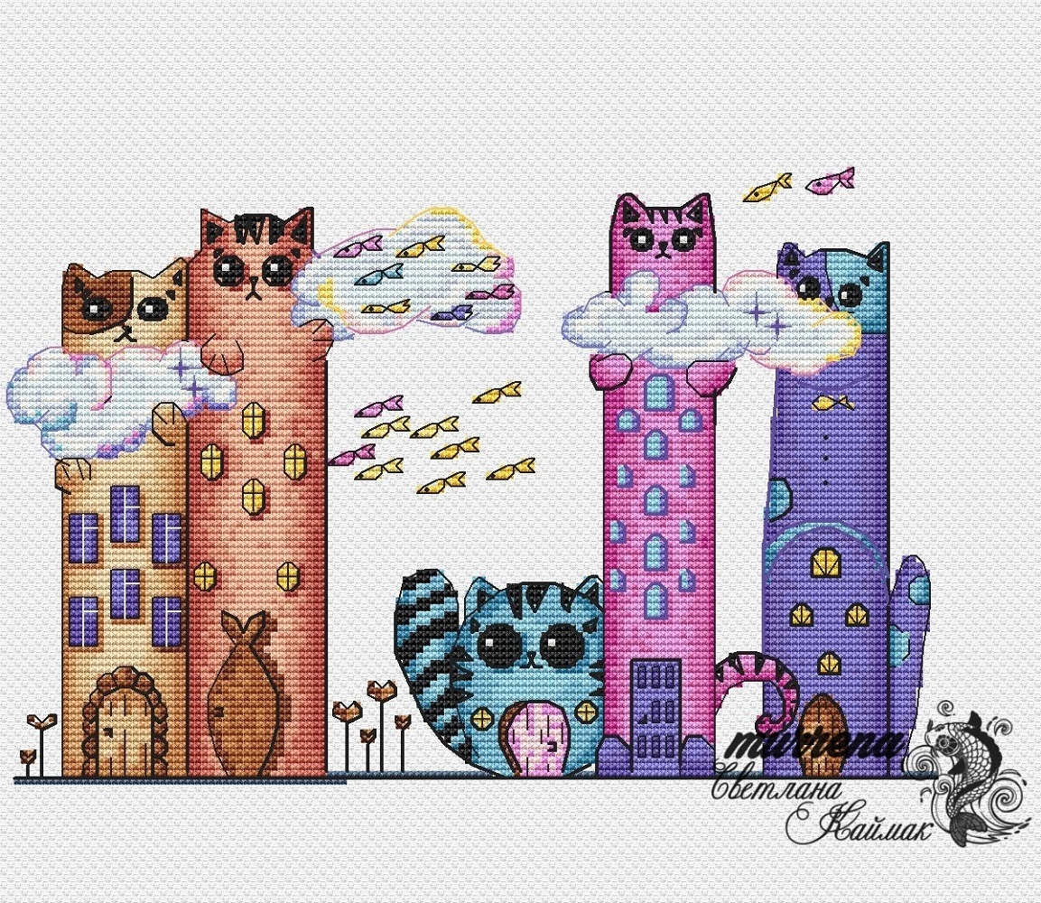 Cathouses Cross Stitch Pattern фото 1