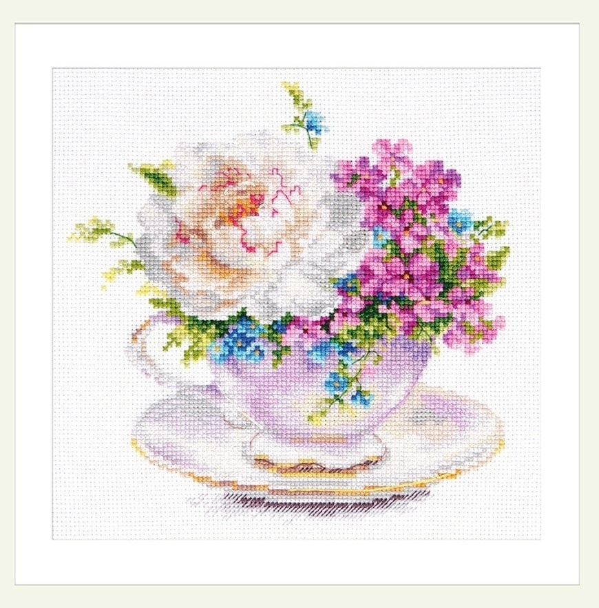 Light colors of the morning. Cup with Peony Cross Stitch Kit фото 1