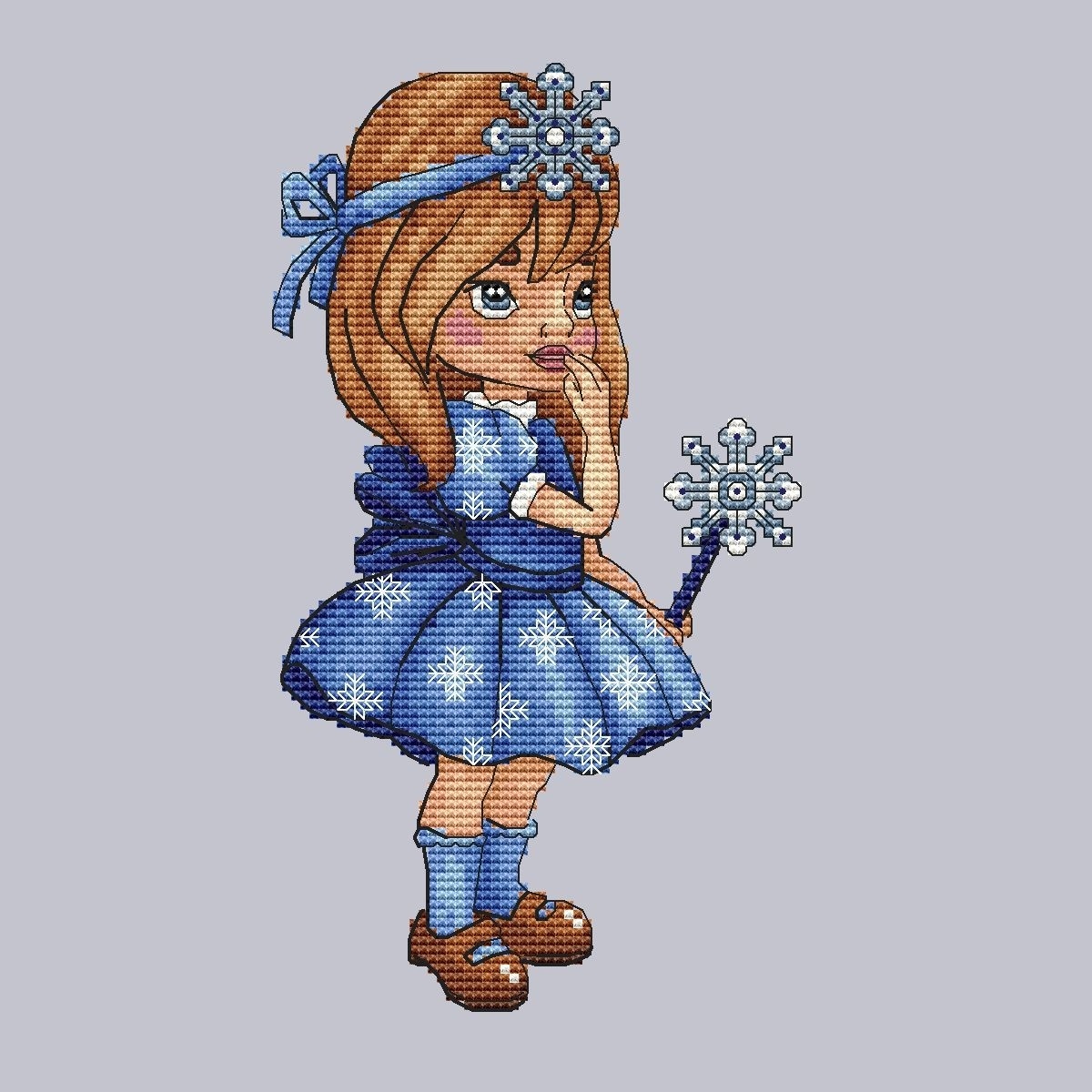 Girl in a Snowflake Outfit Cross Stitch Pattern фото 1