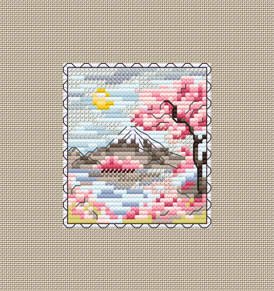 Sakura Postage Stamp Cross Stitch Pattern фото 2