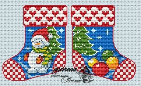 Christmas Stocking. Snowman Cross Stitch Pattern фото 1