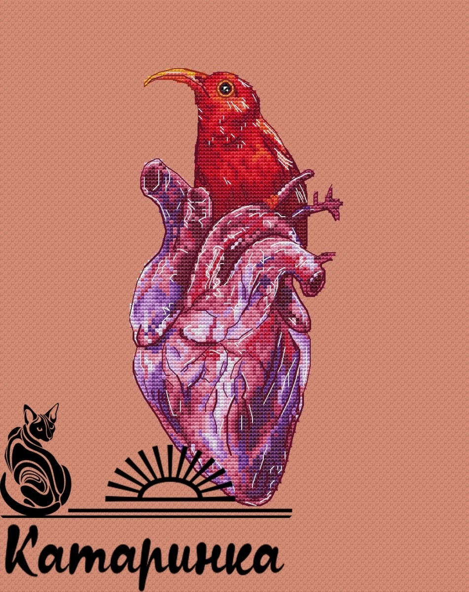 Heart Sunbird Cross Stitch Pattern фото 1