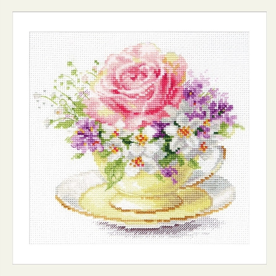 Light colors of the morning. Cup with rose Cross Stitch Kit фото 1