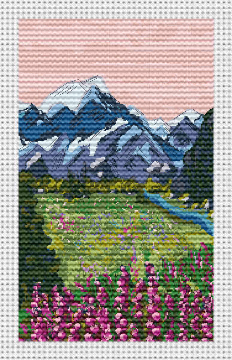 Mountain Scenery Cross Stitch Pattern фото 1