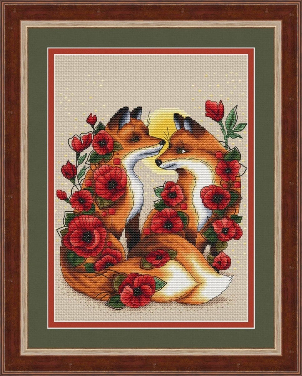 Foxes in Poppies Cross Stitch Pattern фото 1