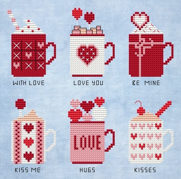 Valentine's Day Mugs Cross Stitch Pattern фото 1