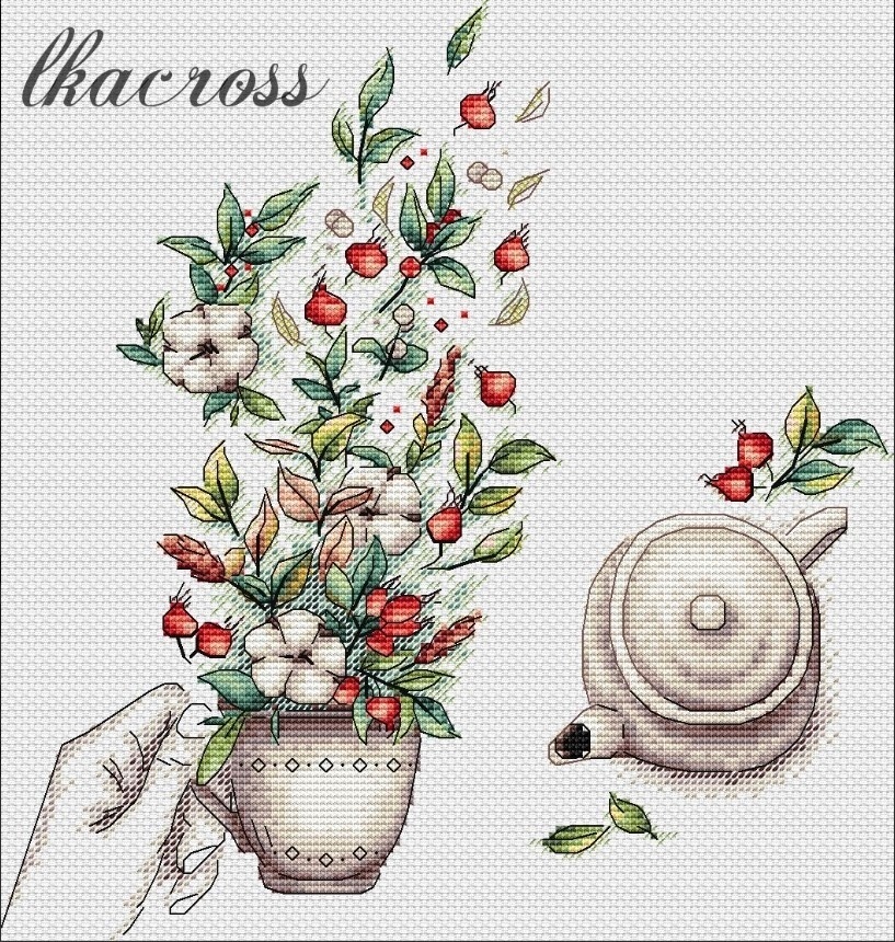 Cotton and Rosehips Cross Stitch Pattern фото 1