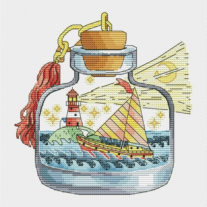 Lighthouse in a Bottle Cross Stitch Pattern фото 1