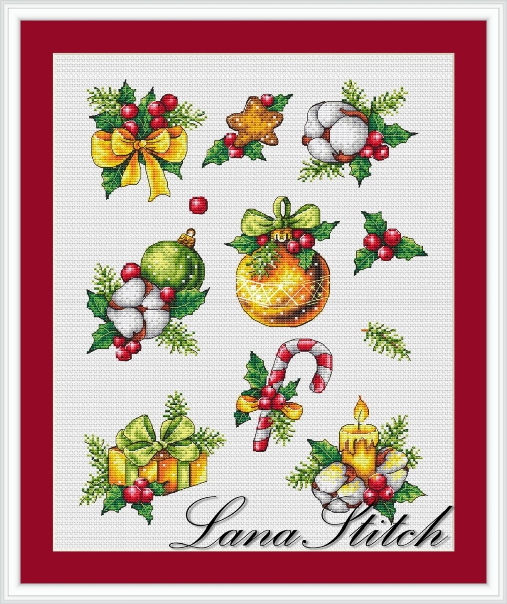 Christmas Tree Decoration Set Cross Stitch Pattern фото 1
