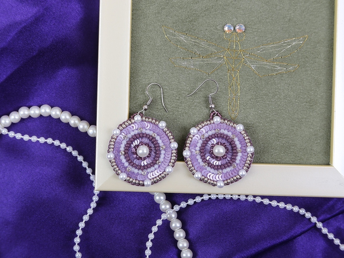 Circle Earrings. Violet Ornament Bead Embroidery Kit фото 4