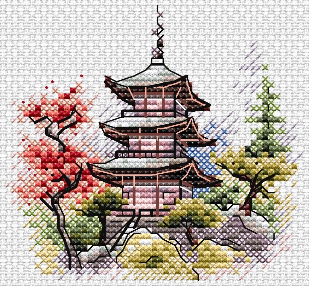 The Pagoda Cross Stitch Pattern фото 1