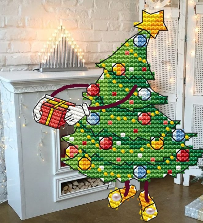 Christmas Tree with a Gift Cross Stitch Pattern фото 1