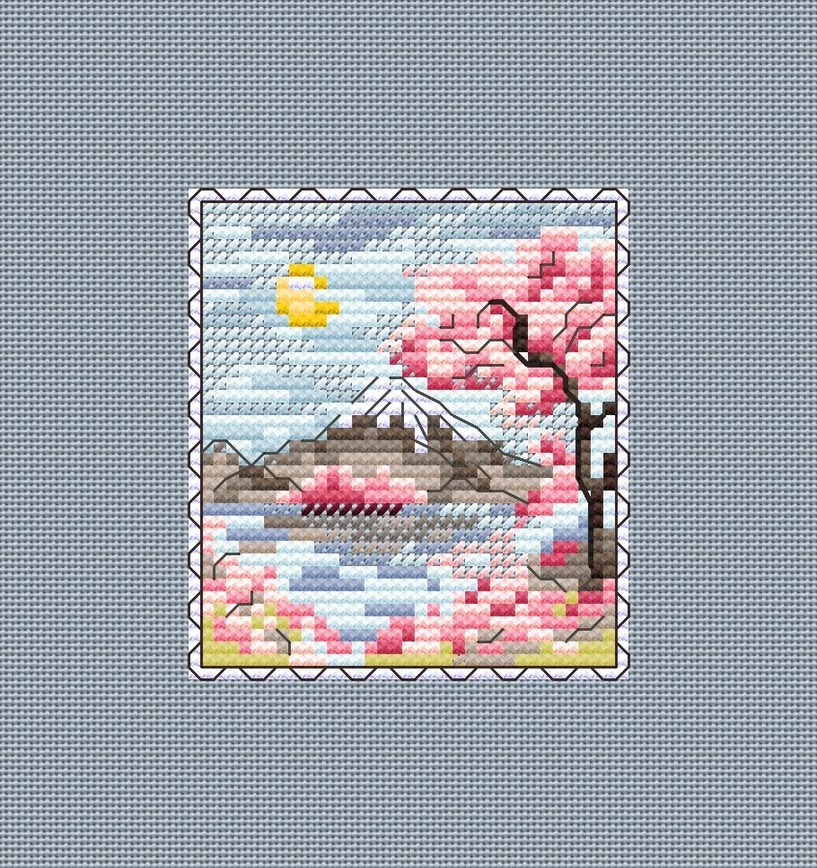 Sakura Postage Stamp Cross Stitch Pattern фото 3